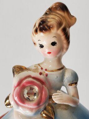 Vintage Josef Originals April "Diamond" birthstone girl figurine w/ Blue Dress